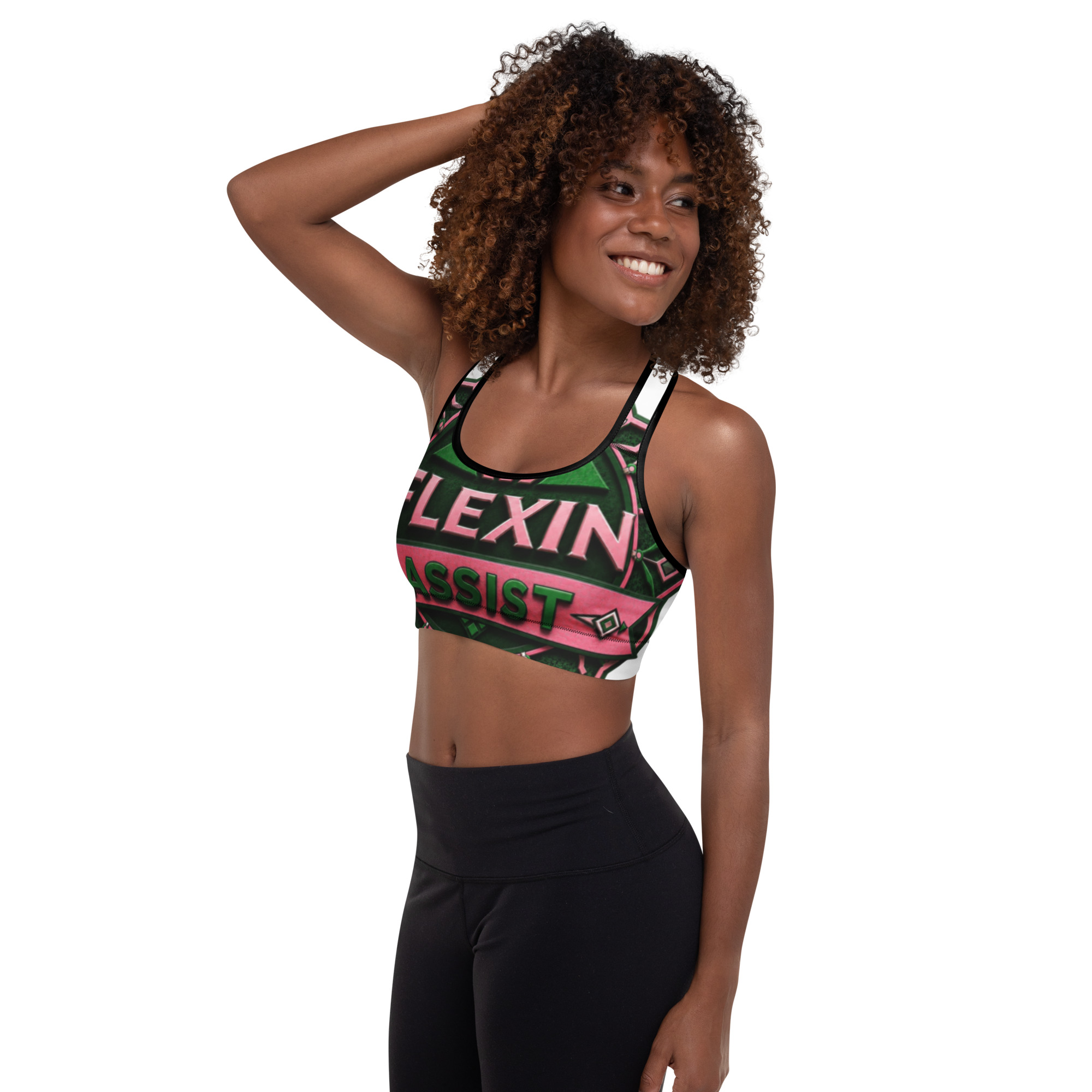 all-over-print-padded-sports-bra-black-left-6a3ab806c5da3.jpg Flexin Assist Padded Sports Bra